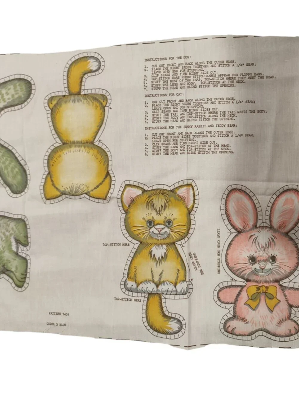 Cut and Sew Fabric Cloth Stuffed Animal Pillow: Dog, Cat, Bunny, Teddy Bear
